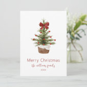 Rustikale Red Bow Weihnachtsbaum Familienurlaubska Einladung (Stehend Vorderseite)