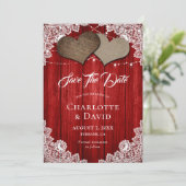 Rustikale Red Burlap Lace Wedding rettet die Date Save The Date (Stehend Vorderseite)