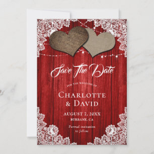 Rustikale Red Burlap Lace Wedding rettet die Date Save The Date