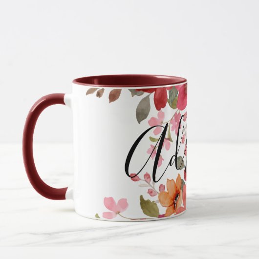 Rustikale Red Fall-Blume Aquarellfarben Name Tasse (Links)