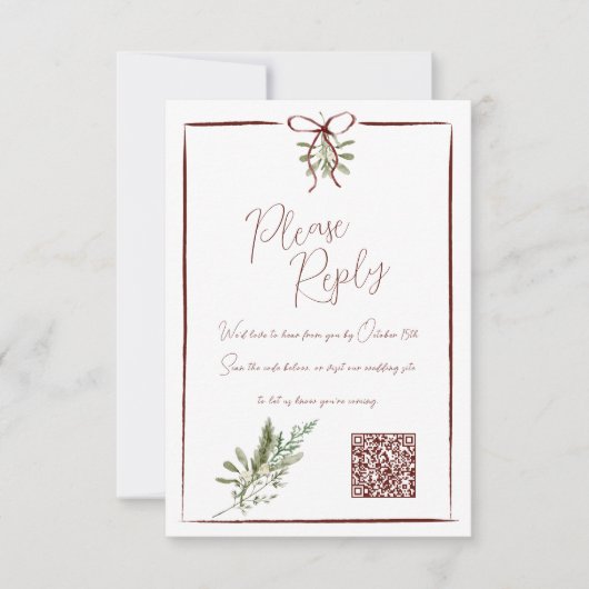 Rustikale Red Hand Letted Winter Wedding QR UAWG RSVP Karte (Vorderseite)