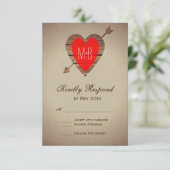 Rustikale Red Heart Arrow Wedding RSVP Cards (Stehend Vorderseite)