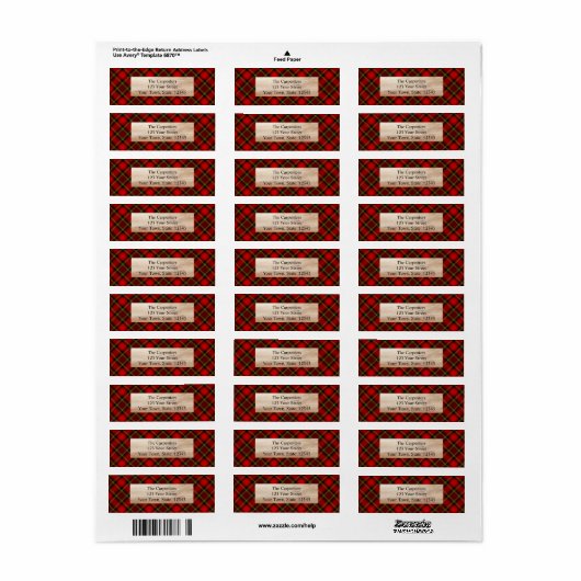 Rustikale Red Kariert Holiday Address Labels (Vorne)