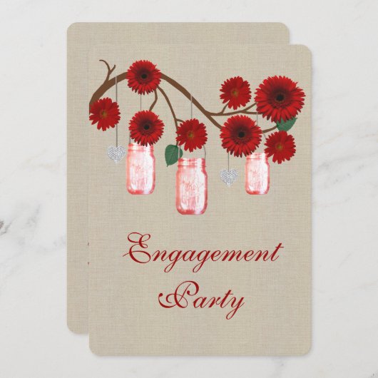 Rustikale Red Mason Jars Engagement Party einladen Einladung (Vorne/Hinten)