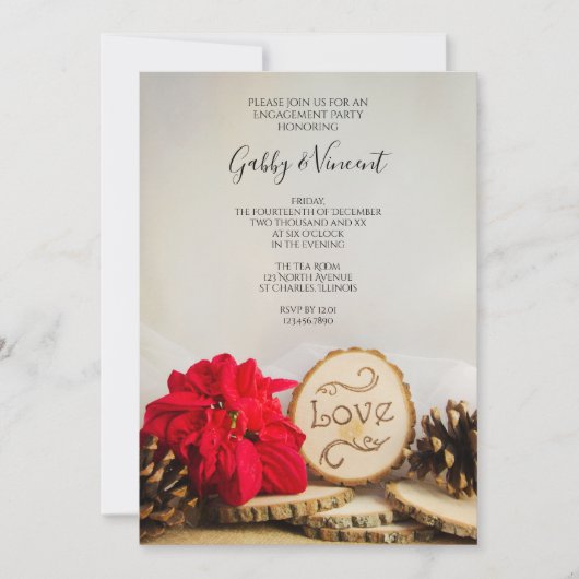 Rustikale Red Poinsettia Woodland Engagement Party Einladung (Vorderseite)