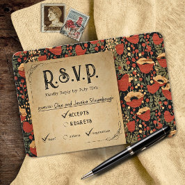 Rustikale Red Poppies, Vintage RSVP-Karten für Hol Ankündigung