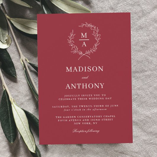 Rustikale Red Simple Elegant Monogram Wedding Einladung