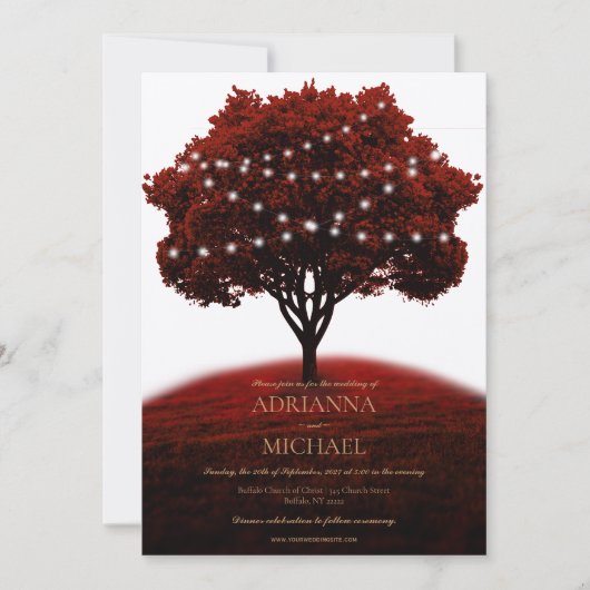 Rustikale Red Tree String Lights Einladung Hochzei (Vorderseite)