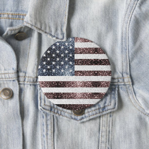Rustikale Red White Blue Glitzern USA Flagge Button