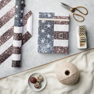 Rustikale Red White Blue Glitzern USA Flagge Geschenkpapier