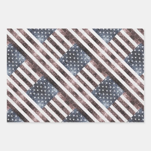 Rustikale Red White Blue Glitzern USA Flagge Geschenkpapier Set (Vorderseite 3)