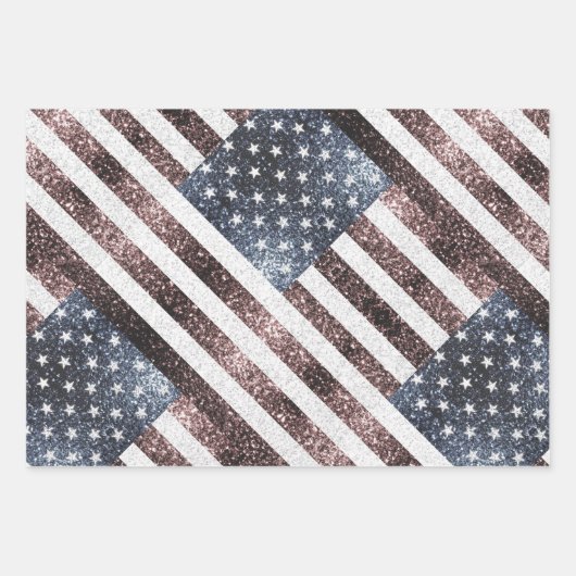 Rustikale Red White Blue Glitzern USA Flagge Geschenkpapier Set (Vorderseite 2)