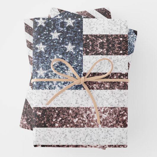 Rustikale Red White Blue Glitzern USA Flagge Geschenkpapier Set (Beispiel)