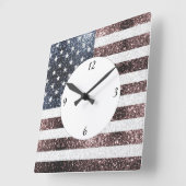 Rustikale Red White Blue Glitzern USA Flagge Quadratische Wanduhr (Winkel)