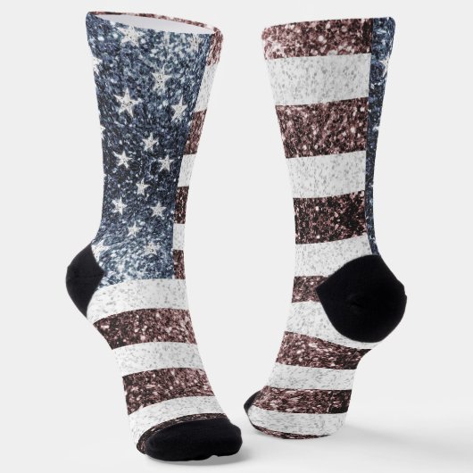 Rustikale Red White Blue Glitzern USA Flagge Socken (Gewinkelt)