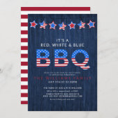 Rustikale Red White & Blue GRILLEN Wood 4. Juli Einladung (Vorne/Hinten)