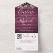 Rustikale Red Wood String Lights QR Code Wedding All In One Einladung (Innen Boden)