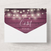 Rustikale Red Wood String Lights QR Code Wedding All In One Einladung (Rückseite)
