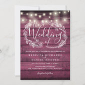 Rustikale Red Wood String Lights Script Hochzeit Einladung (Vorderseite)