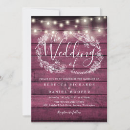 Rustikale Red Wood String Lights Script Hochzeit Einladung