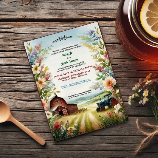Rustikale Redneck Landschaft Hochzeit Einladung