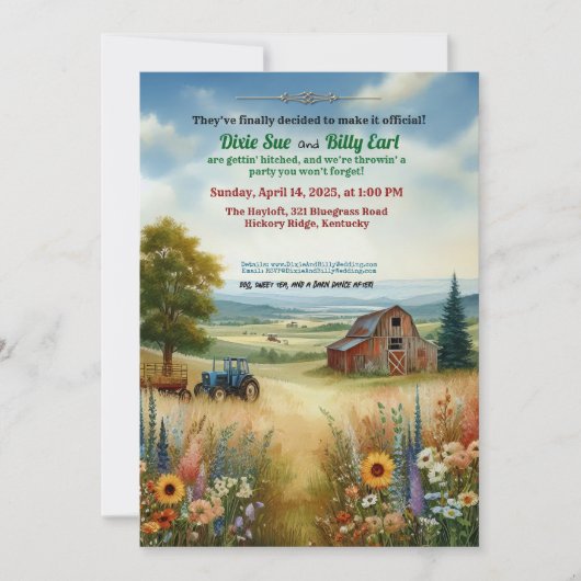 Rustikale Redneck Landschaft Hochzeit Einladung (Vorderseite)