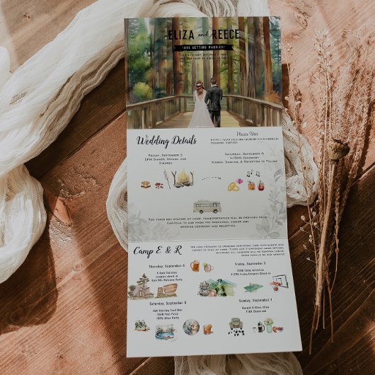 Rustikale Redwood Forest Wedding Dreifach Gefaltete Einladung