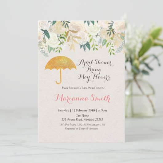Rustikale Regenschirm-April-Dusche Bring kann Einladung (Stehend Vorderseite)
