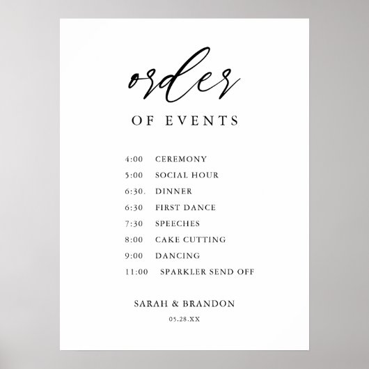 Rustikale Reihenfolge der Veranstaltungen Hochzeit Poster (Vorne)