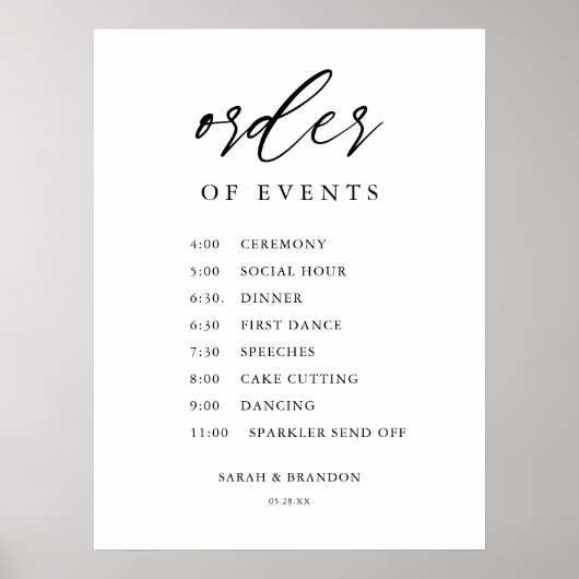 Rustikale Reihenfolge von Veranstaltungen Hochzeit Poster (Vorne)