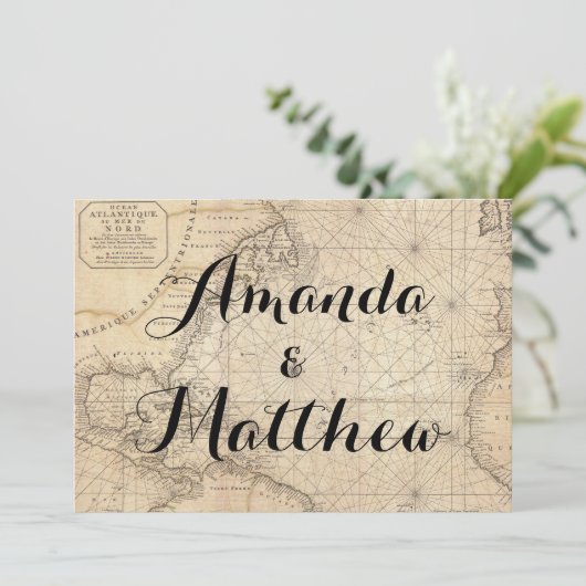 Rustikale Reise Inspirierte Karte Einladung Hochze (Stehend Vorderseite)