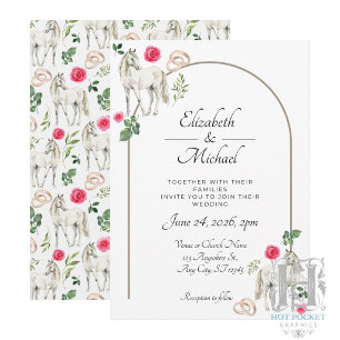 Rustikale Reiterei Blumen Pink Hochzeitseinladung Einladung