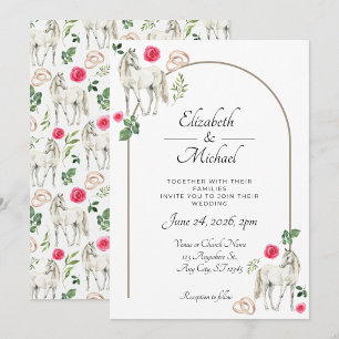 Rustikale Reiterei Blumen Pink Hochzeitseinladung Einladung
