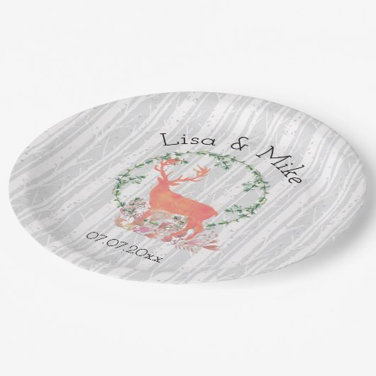 Rustikale Rentier Boho Wasserfarbenhochzeit Pappteller (Schrägansicht)