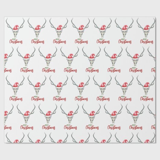 Rustikale Rentierfische Skull & Weihnachtsmannmütz Geschenkpapier (Flach)