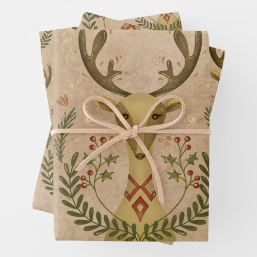 Rustikale Rentierkunst Vintag Geschenkpapier Set (Beispiel)