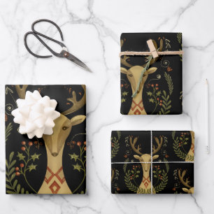 Rustikale Rentierkunst Vintages Wrapping Paper Geschenkpapier Set
