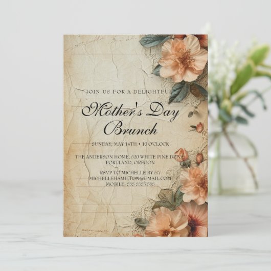 Rustikale Retro-Art Muttertag Einladung (Stehend Vorderseite)