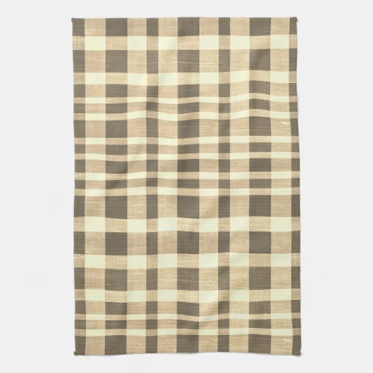 Rustikale Retro-Beige-Braun-Textur-Karomuster Geschirrtuch (Vertikal)
