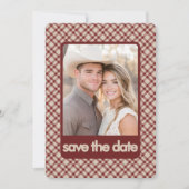 Rustikale Retro-Braun-Gingham-Western-Mehrfach-Fot Save The Date (Vorderseite)