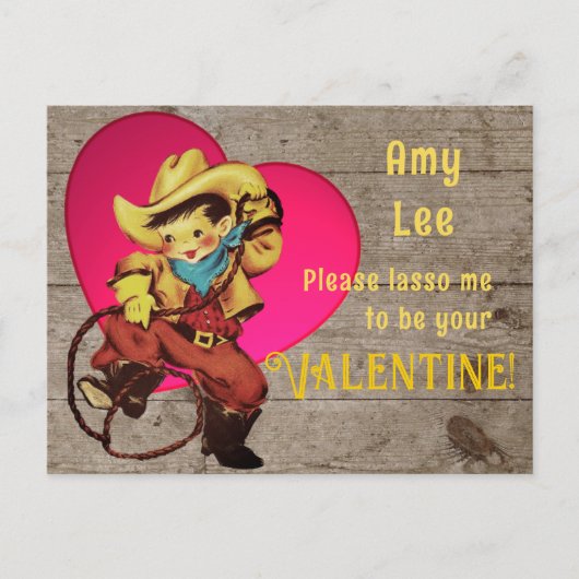Rustikale Retro Cowboy Valentine Feiertagspostkarte (Vorderseite)