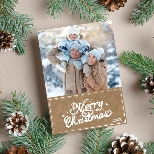 Rustikale Retro-Frohe-Weihnachten-Typografie-Foto Feiertagskarte
