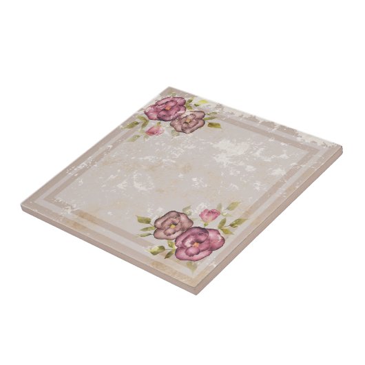 Rustikale Retro-Grunge beige Textur Blume Rose tl Fliese (Seite)