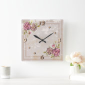 Rustikale Retro-Grunge beige Textur Blume Rose tl Quadratische Wanduhr (Zuhause)