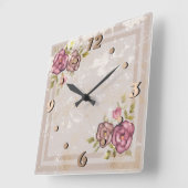 Rustikale Retro-Grunge beige Textur Blume Rose tl Quadratische Wanduhr (Winkel)