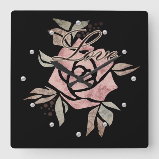 Rustikale Retro-Grunge beige Textur Blume Rose tl Quadratische Wanduhr (Vorderseite)