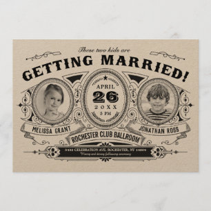 Rustikale Retro-Kinder-Foto-Hochzeitseinladungen K Einladung