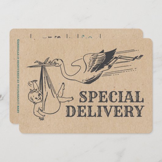 Rustikale Retro Style Stork Baby Dusche Einladung (Vorne/Hinten)