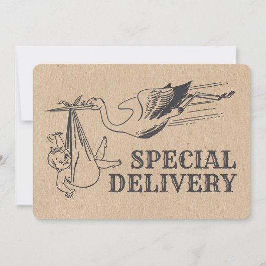 Rustikale Retro Style Stork Baby Dusche Einladung (Vorderseite)