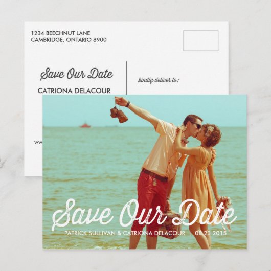 Rustikale Retro-Typografie Save the Date Postkarte (Vorne/Hinten)